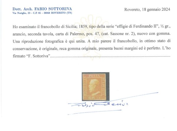 P2968 E - SICILIA SASS. NR. 2 SECONDA TAVOLA CARTA DI PALERMO NUOVO TL, - immagine 2