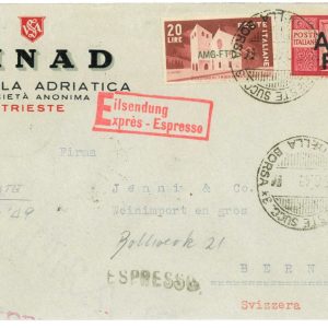 P2668 - ITALIA , L100 DEMOCRATICA + L20 FIERA DI TRIESTE, ESPRESSO PER SVIZZERA