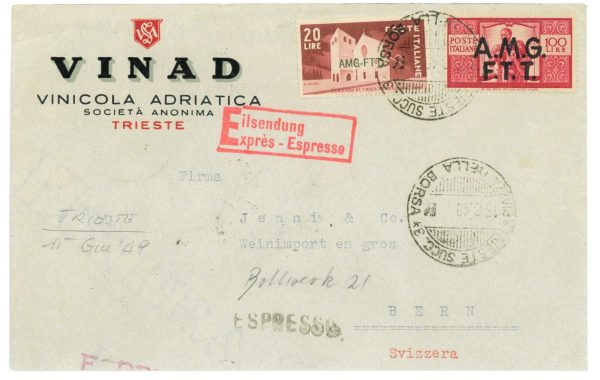 P2668 - ITALIA , L100 DEMOCRATICA + L20 FIERA DI TRIESTE, ESPRESSO PER SVIZZERA