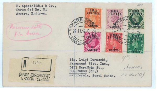 P2541 - ITALIA ,BMA ERITREA LETTERA MULTICOLORE, IN ESATTA TARIFFA RACCOMANDATA