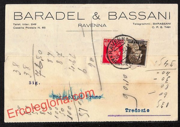 ah9215 - STORIA POSTALE - Ravenna Città - Baradel Bassani
