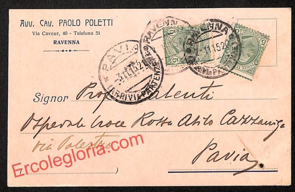 ah9219 - STORIA POSTALE - Ravenna Città - Avv. Cav. Paolo Poletti