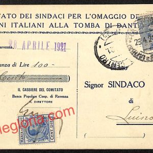 ah9222 - STORIA POSTALE - Ravenna Città - Comuni Italiani alla Tomba di Dante