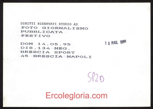 F0023 - FOTOGRAFIA D' EPOCA - CALCIO - Squadra  SSC NAPOLI   16 Maggio 1995 - immagine 2