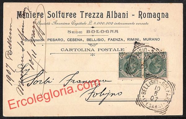 ah6522 - STORIA POSTALE - Pesaro Città - Miniere Solfuree Trezza Albani