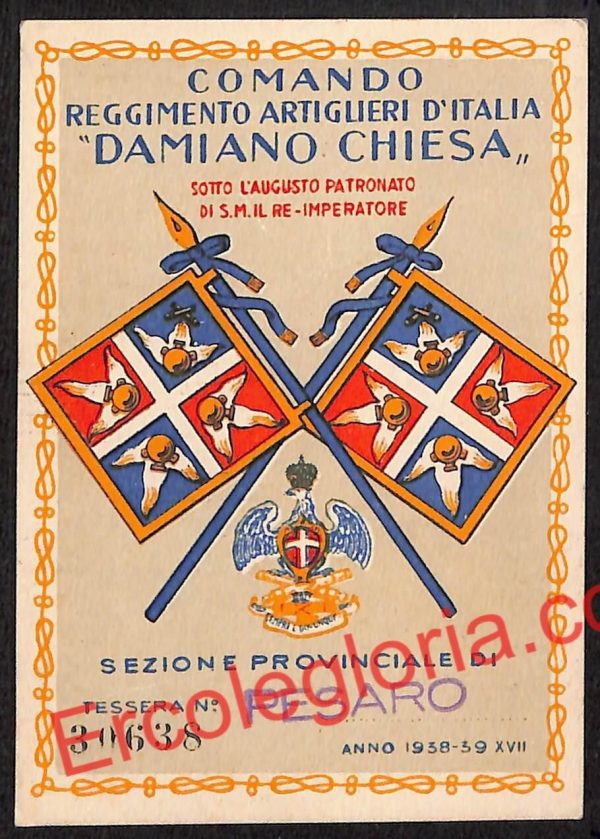 ah6526 - TESERA D'ISCRIZIONE - Comando Reggimento Artiglieri  ''Damiano Chiesa''