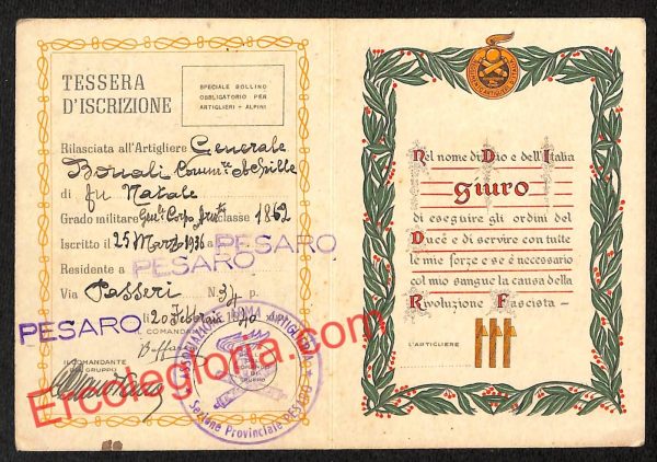 ah6527 - TESERA D'ISCRIZIONE - Comando Reggimento Artiglieri  ''Damiano Chiesa'' - immagine 2