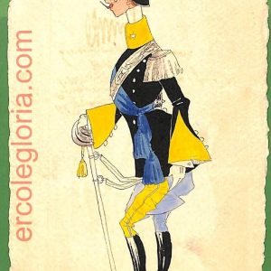 ah1742 - CARTOLINA EPOCA dipinta a MANO - Costume Militare CAVALLERIA Genova