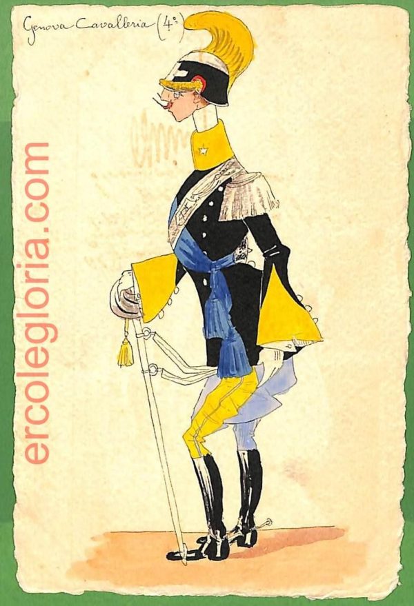 ah1742 - CARTOLINA EPOCA dipinta a MANO - Costume Militare CAVALLERIA Genova