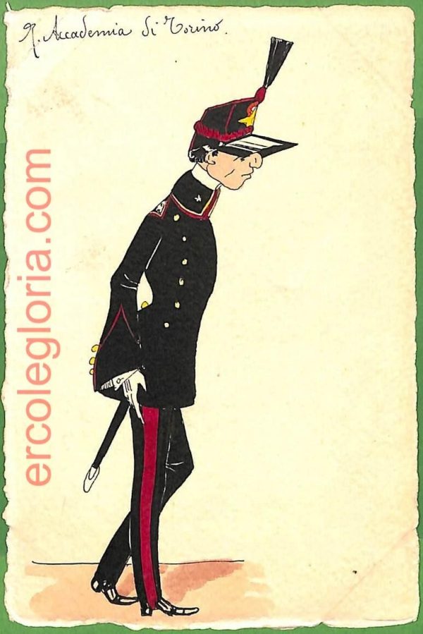 ah1728 - CARTOLINA EPOCA dipinta a MANO - Costume Militare ACCADEMIA TORINO
