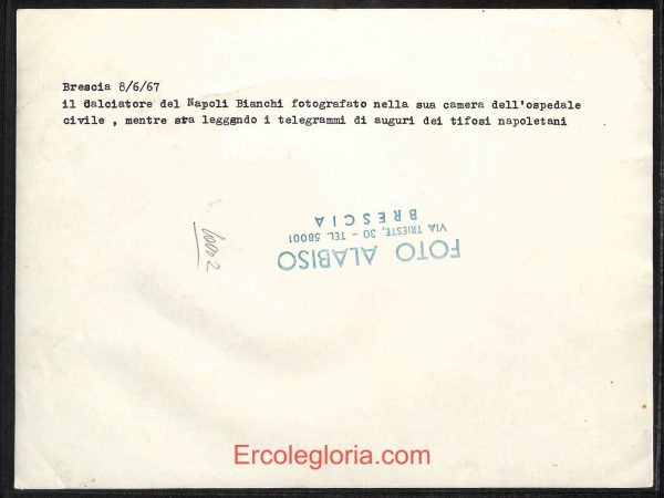 F0042 FOTOGRAFIA CALCIATORE - Squadra SSC NAPOLI -OTTAVIO BIANCHI  8 Giugno 1967 - immagine 2