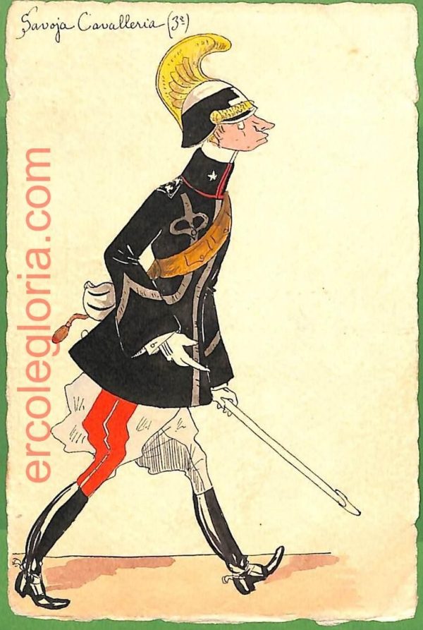 ah1743 - CARTOLINA EPOCA dipinta a MANO - Costume Militare CAVALLERIA Savoia