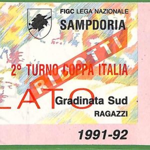 ZA2071- Vecchio  BIGLIETTO PARTITA  CALCIO - 1991 / 1992 : SAMPDORIA