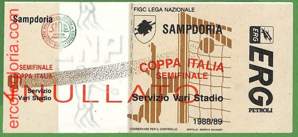ZA2086 - Vecchio  BIGLIETTO PARTITA  CALCIO - 1988 / 1989 :SAMPDORIA vs ATALANTA