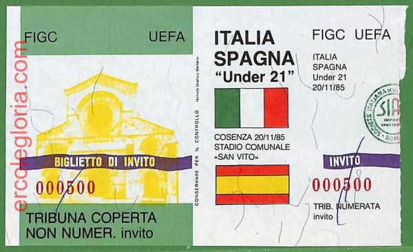 ZA2338 - Vecchio  BIGLIETTO PARTITA  CALCIO - 1985 : Italy vs Spain