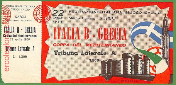 ZA2350 - Vecchio  BIGLIETTO PARTITA  CALCIO - 1956 : Italy vs Greece