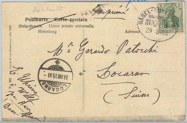 50788 - GERMANY - POSTCARD to SWITZERLAND with AMBULANT POSTMARK: Luxembourg