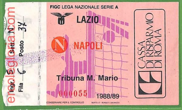 ZA2047 - Vecchio  BIGLIETTO PARTITA  CALCIO - 1988/1989 : Lazio vs Napoli