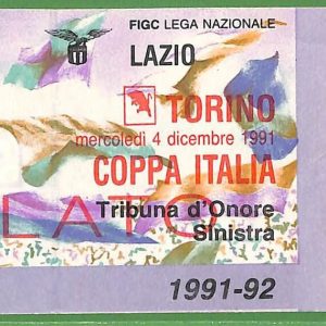 ZA2048 - Vecchio  BIGLIETTO PARTITA  CALCIO - 1991/92 : Lazio vs Torino