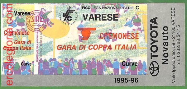 ZA2136 - Vecchio  BIGLIETTO PARTITA  CALCIO - 1995/1996 :  Varese vs Cremonese