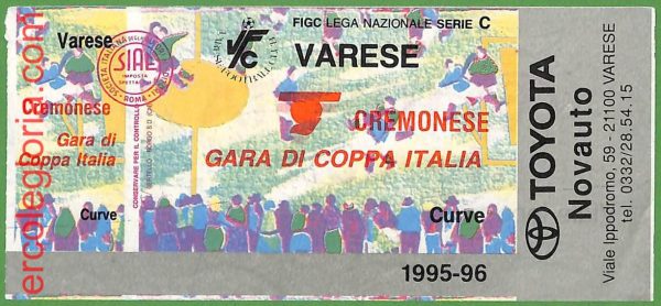 ZA2136a - Vecchio  BIGLIETTO PARTITA  CALCIO - 1995/1996 :  Varese vs Cremonese