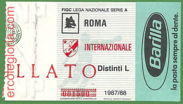 ZA1949 - Vecchio  BIGLIETTO PARTITA  CALCIO - 1987/1988 : Roma vs Inter