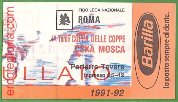 ZA1950 - Vecchio  BIGLIETTO PARTITA  CALCIO - 1991/1992 : Roma
