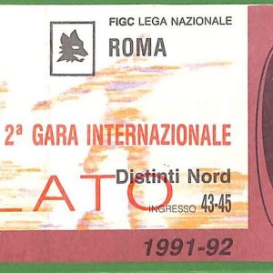ZA1952 - Vecchio  BIGLIETTO PARTITA  CALCIO - 1991/1992 : Roma