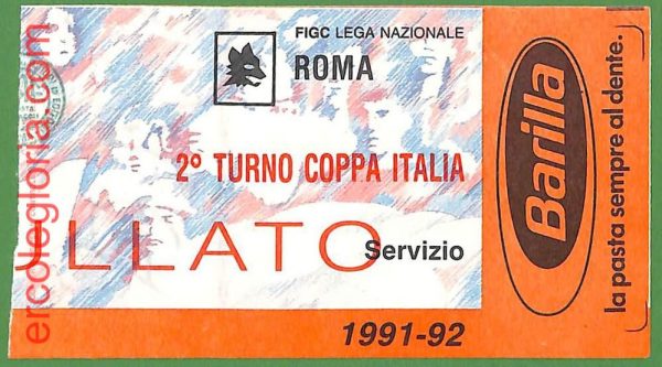ZA1958 - Vecchio  BIGLIETTO PARTITA  CALCIO - 1991/1992 : Roma