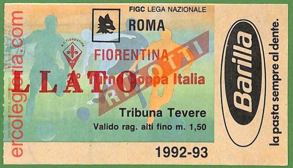 ZA1964 - Vecchio  BIGLIETTO PARTITA  CALCIO - 1992/1993 : Roma vs Fiorentina