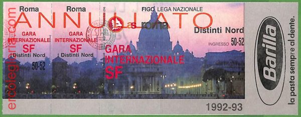 ZA1968 - Vecchio  BIGLIETTO PARTITA  CALCIO - 1992/1993 : Roma