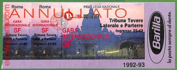 ZA1969 - Vecchio  BIGLIETTO PARTITA  CALCIO - 1992/1993 : Roma