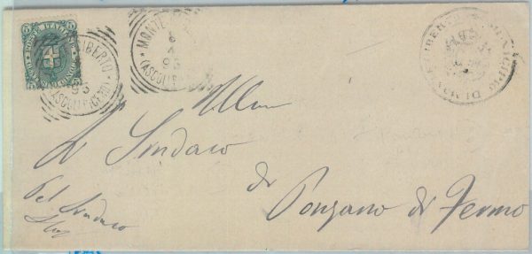80436 - REGNO - STORIA POSTALE:  BUSTA annullo tondoquadro di MONTE GIBERTO 1894