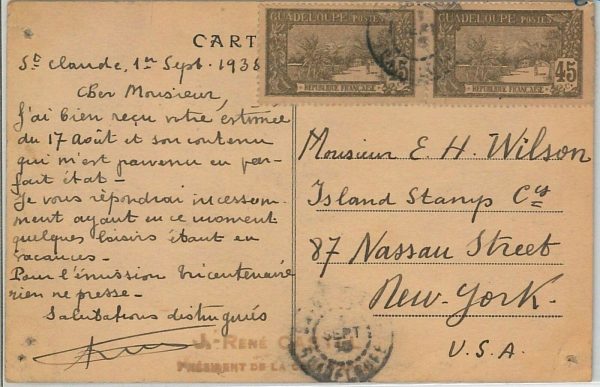 44881 -  Guadeloupe -  POSTAL HISTORY - POSTCARD to USA 1938