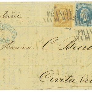 P3222 - FRANCE , 1869 YVERT 28 B AND 29 A (PAIR) NAPOLEON LAUREE FROM MARSEILLE