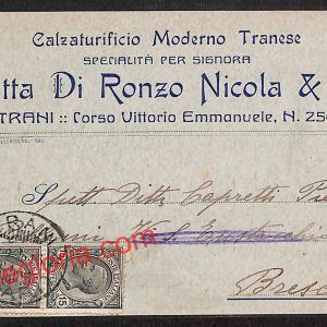 ai9295 -  STORIA POSTALE - Trapani Città - Ditta Di Ronzo Nicola