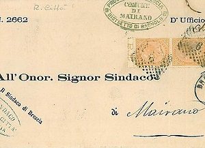 13918  REGNO: BUSTA  CIRCOLARE da BRESCIA a MAIRANO - TASSE #17 coppia 1875
