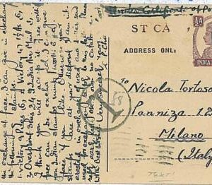 15431 - INDIA to ITALY- POSTAL STATIONERY: 1941 - TAXED !!