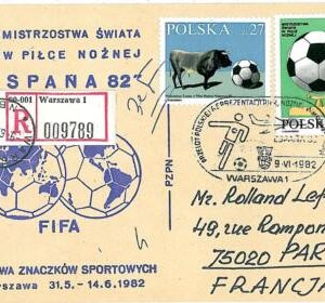 05437 -   POLAND -  Postal History - 1982 - FOOTBALL stamps on card