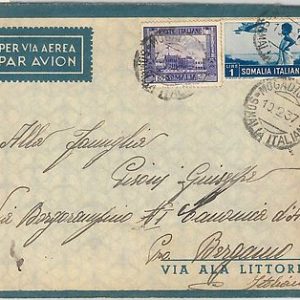 54066 - ITALIA COLONIE: SOMALIA - Sassone 221 + POSTA AERA 21 su BUSTA 1937