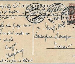 colonie Italiane - Storia Postale: SOMALIA  Cartolina per Italia 1914
