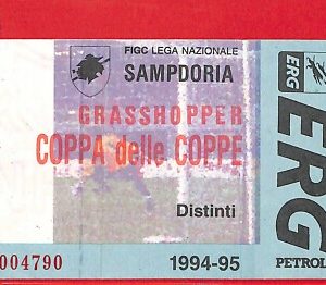 C1527  - Vecchio BIGLIETTO PARTITA CALCIO - 1994 / 95  SAMPDORIA vs  GRASSHOPPER