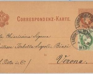 65930 - AUSTRIA  - POSTAL HISTORY -  STATIONERY CARD: WIEN to ITALY Verona 1875