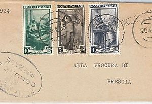 REPUBBLICA - Storia Postale: ANNULLO MUTO EMERGENZA su BUSTA da  PEZZAZE 1953