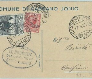 68557 - ITALIA REGNO - Storia Postale: CARTOLINA da CASSANO JONIO 1927