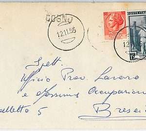 REPUBBLICA - Storia Postale: ANNULLO MUTO EMERGENZA su BUSTA da  COGNO 1955