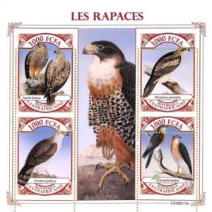 A7336 - CENTRAFRICAINE - ERROR MISPERF Stamp Sheet - 2022- Predators birds