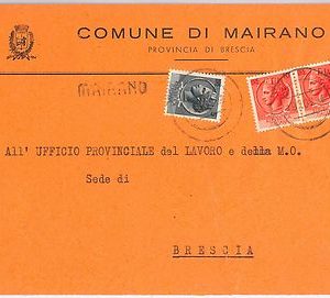 REPUBBLICA - Storia Postale: ANNULLO MUTO EMERGENZA su BUSTA da  MAIRANO 1954