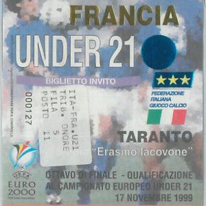 C0259 - Vecchio  BIGLIETTO PARTITA CALCIO - 1999 / 2000 : ITALIA - FRANCIA ; U21