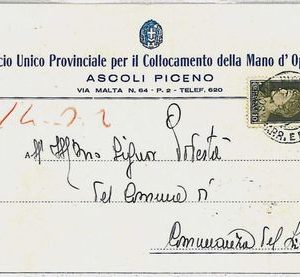 34008  CARTOLINA d'Epoca ASCOLI PICENO: pubblicitaria: UFFICIO COLLOCAMENTO 1936